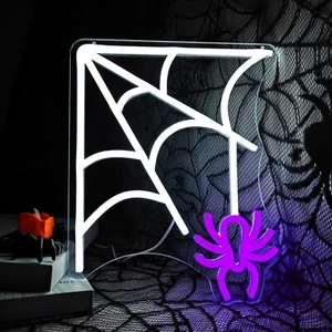 Spider Web Halloween Neon Sign Window Wall Decor LED Light Bedroom Home Kid Gift - Picture 1 of 6