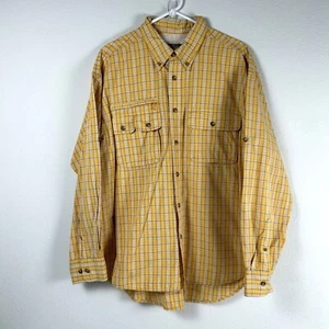 Cabelas Safari Series Shirt Mens Size XL Yellow Plaid Roll Tab Sleeve Vented - Picture 1 of 14
