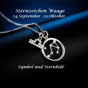Sternzeichen Kette mit 2 Anhänger Symbol und Sternbild Silber925 Zirkon Geschenk - Bild 1 von 42