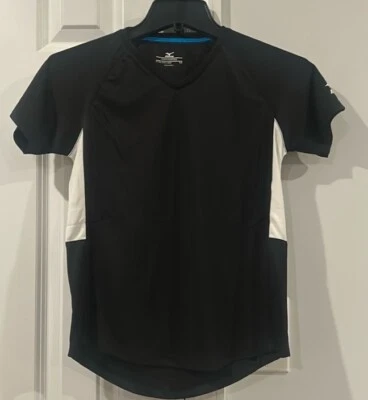 NUEVO CON ETIQUETAS Camiseta Mizuno Jóvenes Niños Cuello en V Manga Corta Negra Blanca Niños Mediana Foto 1 de 4