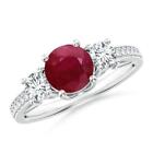 Ruby Brilliant-cut Round 6.00mm Three Stone Ring With Rhodium Plated