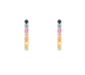9ct Zafiro Oro Amarillo 0.34ct Arcoiris Pendientes Barra - Imagen 1 de 2