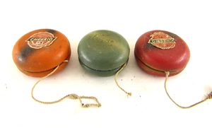Duncan Super Yo Yo Tournament Tops Green Wooden Lot Of 3 2 Cheerio 50-60s - Bild 1 von 11