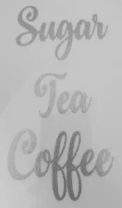 SILVER GLITTER COFFEE TEA SUGAR JAR LABELS KITCHEN DECALS CANISTERS STICKERS - Picture 1 of 4