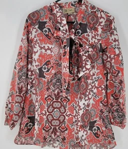 DG2 by Diane Gilman Coral Peach Blouse Top Long Sleeve with attached scarf XS L - Picture 1 of 2