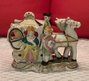 Porcelain Victorian Horse and CarriageFigurine with Gold Trim RAREItem Japan - Picture 1 of 10