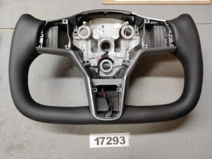 For Model 3/Y 2017-2023 Tesla Yoke Steering Wheel Square Black Leather w/Heating - Picture 1 of 5