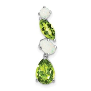 14k White Gold Peridot & Opal Chain Slide 0.95g L-25 mm W- 6mm Gift for Her - Picture 1 of 7