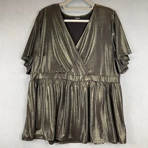 Torrid Blouse Size 3X Bronze Metallic Surplice Knit Peplum Date Night Disco - Bild 1 von 10