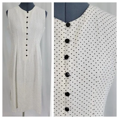 复古 Petite Focus 白色无袖连衣裙,黑色波点,尺寸 12P — 第 1/4 张图片