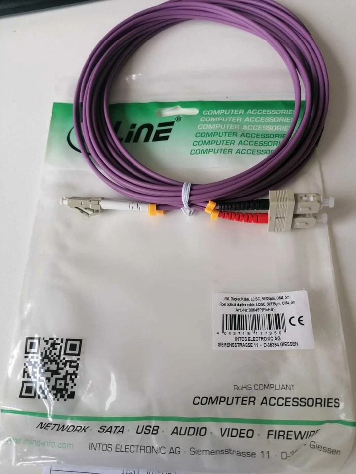 InLine LWL Duplex Kabel, LC/SC 50/125µm, OM4, 5m lang - Bild 1 von 1