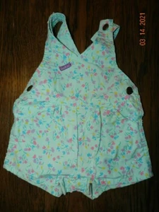 Vintage Oshkosh B’gosh Girl floral Shortall Romper 18 M Aqua 80’s - Picture 1 of 3