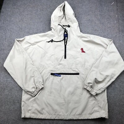 Ole Miss Rebels Jacket Mens Medium Beige 1/4 Zip Anorak Spell Out Hooded Y2K VTG - Image 1 of 4