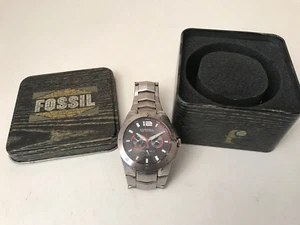 Men's Fossil Watch BQ 9316 Stainless Steel Day Date Black Face - Picture 1 of 4