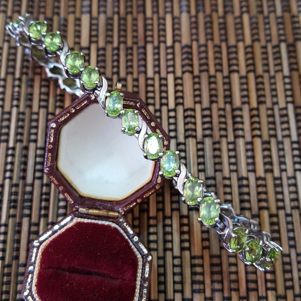 925 Sterling Silver Bracelet, Tennis Bracelet, Genuine Green Peridot, 8.3" Long  - Image 1 of 4