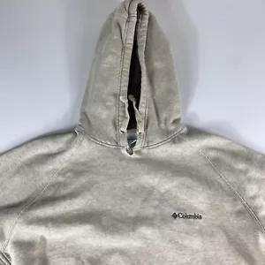 Columbia Hoodie Sweatshirt Womens Large Beige Pockets Drawstring Pullover READ - Picture 1 of 9