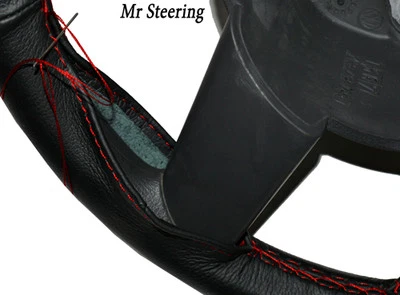 Passt Für Citroen C4 MK1 04-10 Echt Schwarzes Leder Lenkradbezug Mit Roter Naht - Bild 1 von 4