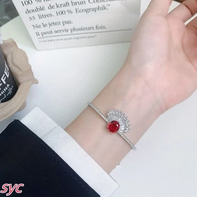 New In GIft Box Hyperbola bracelet with staggered circles, red, rhodium plated - Image 1 of 2