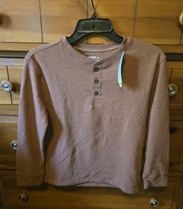 New Cat & Jack Long Sleeve Henley Size M(8) Brown Relaxed Long Sleeve Textured - Picture 1 of 4