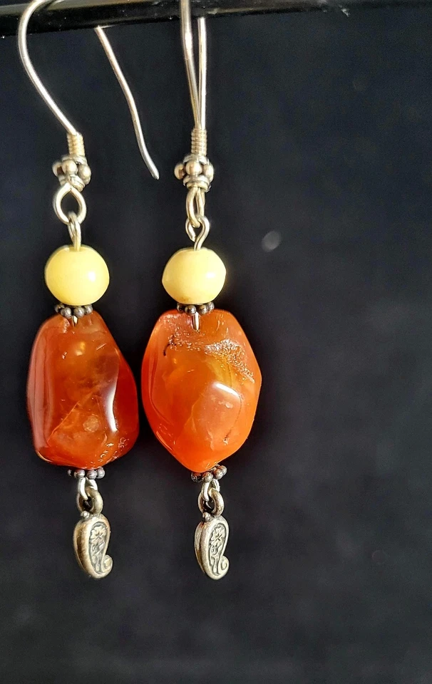 Vintage Earrings Artisan Carnelian Dangle India Inspired Foto 1 de 1