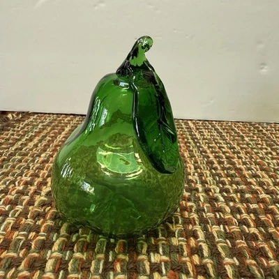 Pisapapeles estilo Murano vidrio soplado a mano verde pera fruta hoja verde hueco Foto 1 de 4
