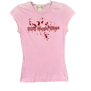 80's Music Bites Shirt Womens Small Pink Graphic Tee Next Era Fitted Cotton Y2K - Picture 1 of 9