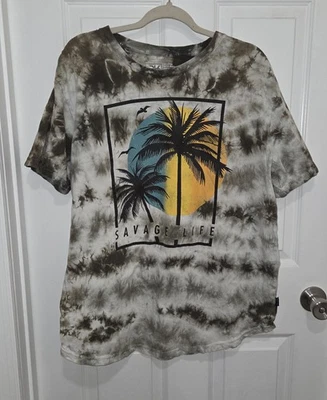 Camisa Dikotomía Para Hombres Mediana Blanca Negra Vida Salvaje Tie Dye Palmeras  Foto 1 de 4