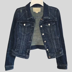 Pilcro Anthropologie Denim Jacket Women’s M Dark Wash Fitted Button Up Classic - Picture 1 of 18