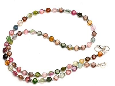Natural Gem Brazil Multi Tourmaline 5mm Size Round Coin Shape Beads Necklace 19" - Image 1 of 4