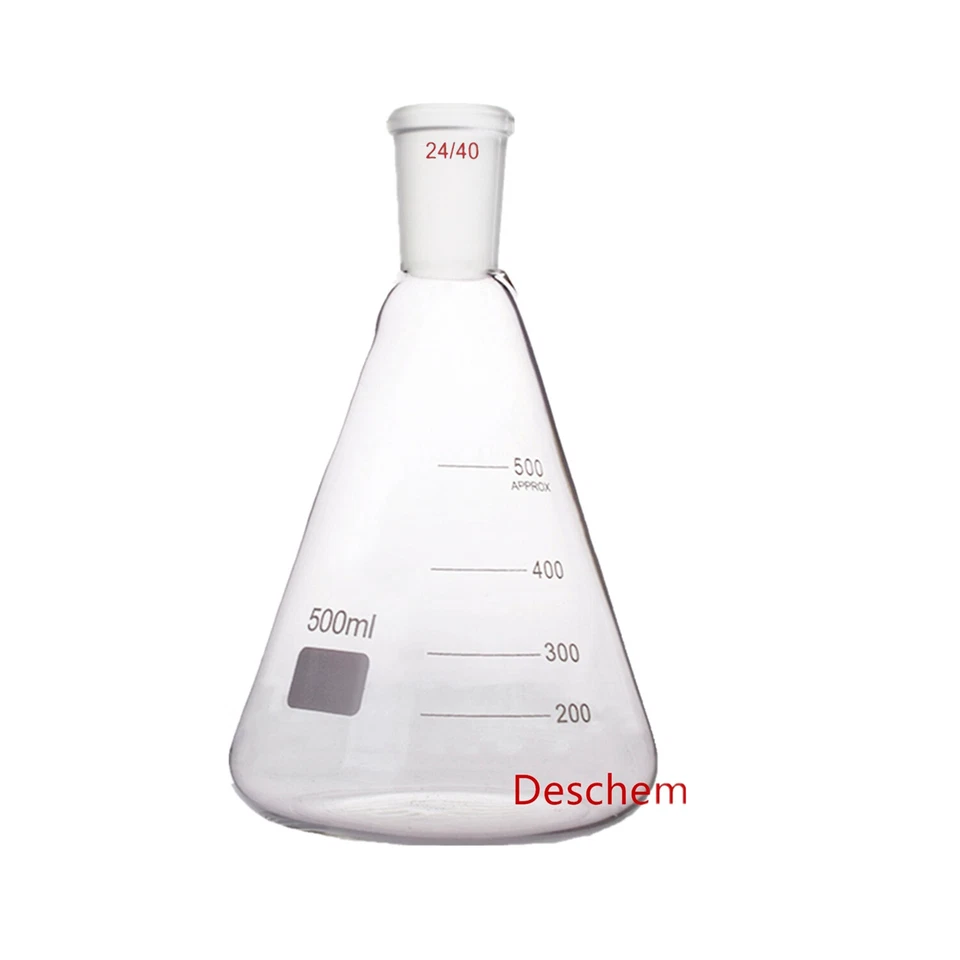 500ml 24/40 Glass Erlenmeyer Flask Ground Joint Conical Bottle Lab Glassware - Image 1 of 1