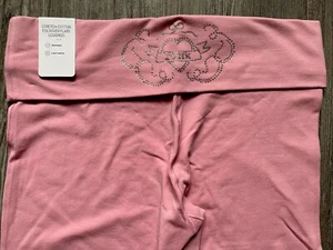 L VICTORIA SECRET ROSA Camafeo Rosa Bling Algodón Plegable Acampanado Legging NUEVO - Imagen 1 de 1