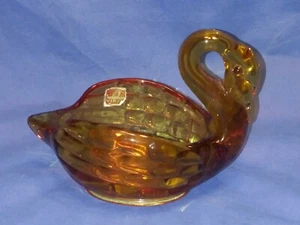 Vintage Viking Glass Amber Swan Dish - Picture 1 of 5
