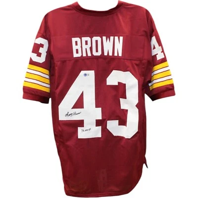 Jersey rojo Larry Brown autografiado/firmado estilo profesional Beckett 48039 Foto 1 de 4