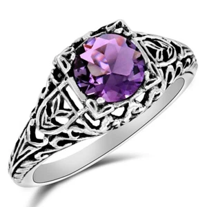 2CT Natural Amethyst 925 Solid Sterling Silver Art Nouveau Ring Jewelry Sz 6 XB3 - Picture 1 of 4