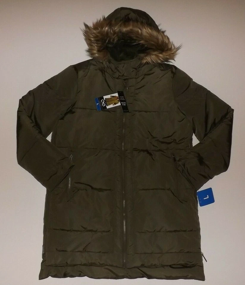 Be Boundless Ladies' Anorak Parka Faux Fur Olive Jacket Size Large