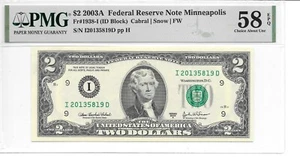 2003A Minneapolis $2 FRN PMG 58 EPQ Choice About Unc. (Harder to find ID Block) - Picture 1 of 2