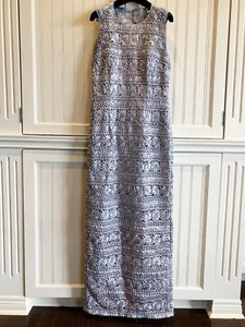 JS COLLECTION Womens Grey Gown Full-Length Embroidered Lace Formal Size 6 Party - Picture 1 of 18