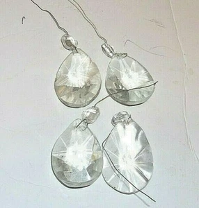 4 ANTIQUE Teardrop Chandelier Crystal Prisms 2" WIDE x 2 1/2" LONG WITH BEAD - Picture 1 of 6