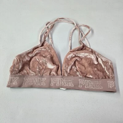 PINK Victoria's Secret Women Bra Medium Unlined Bralette Velvet Strappy Wireless - Image 1 of 4