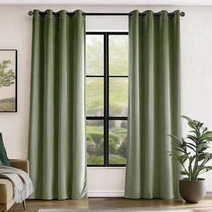 Blackout Velvet Green Thermal Insulated Curtains 90 Inch Long Drapes for Bedroom - Picture 1 of 9