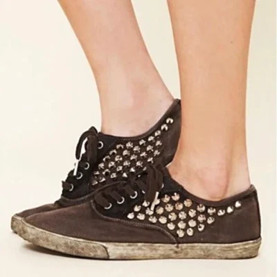 Zapatillas Bed Stu Para Mujer Talla 10 Tachonadas Envejecidas De Colección Marrón Parte Superior Baja Foto 1 de 4