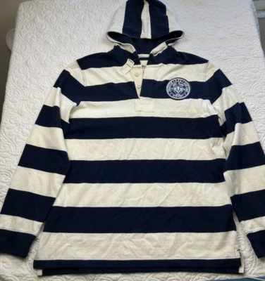 Urban Pipeline Grande Vintage Y2K Manga Larga Polo Sudadera con Capucha Azul Blanco Rayas Años 90 Foto 1 de 4