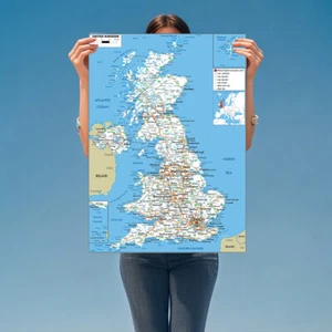 A1 A2 MAP OF UK GREAT BRITAIN ENGLAND WALES ROAD EDUCATIONAL POSTER WALL DECOR - Picture 1 of 16