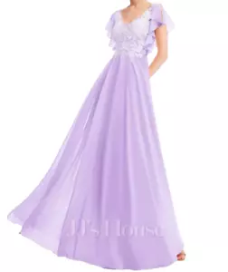 JJs House Lilac WEDDING DRESS A-line V-Neck Floor Length Lace Chiffon custom siz - Picture 1 of 10