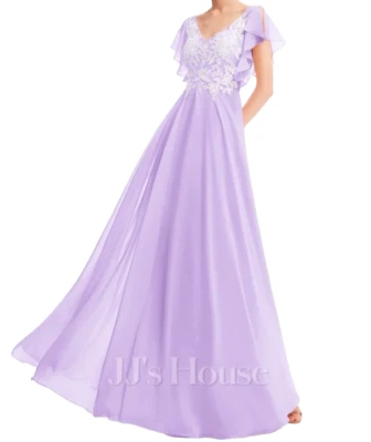 JJs House Lilac WEDDING DRESS A-line V-Neck Floor Length Lace Chiffon custom siz - Image 1 of 4