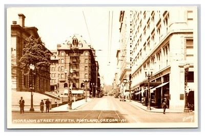 RPPC Morrison Street View at 5th Portland Orregon OR Eddy Photo Postcard L21 - Image 1 of 2