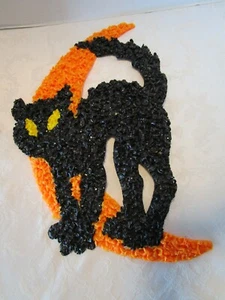 Retro Kage Melted Plastic Popcorn HALLOWEEN DECORATION MOON AND CAT 18" tall USA - Picture 1 of 2