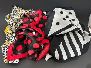 Lot of 3 Vtg Womens Scarves Square Approx 30 In Stripes Dots Flowers - Picture 1 of 4