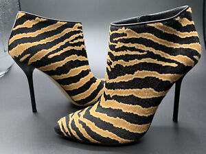 Gucci Zebra Black Tan Stiletto Ankle Boots Booties Heels Size 37 NEW NWOB