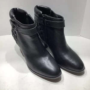 Alfani Step n Flex Womens Size 9M Leather Black 3” Heel Boots Booties Side Zip - Picture 1 of 8